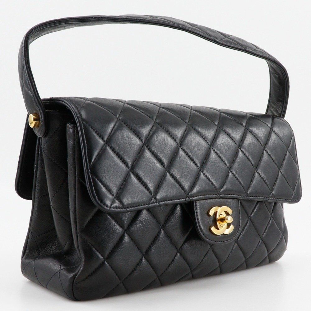 CHANEL Double-Face Handbag, Matelasse Lambskin, Black, Turnlock, Women's, - Picture 3 of 10
